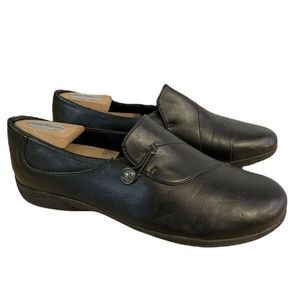 Good Soles Women Size 11W Comfort Shoes Black Slip On Button Accent